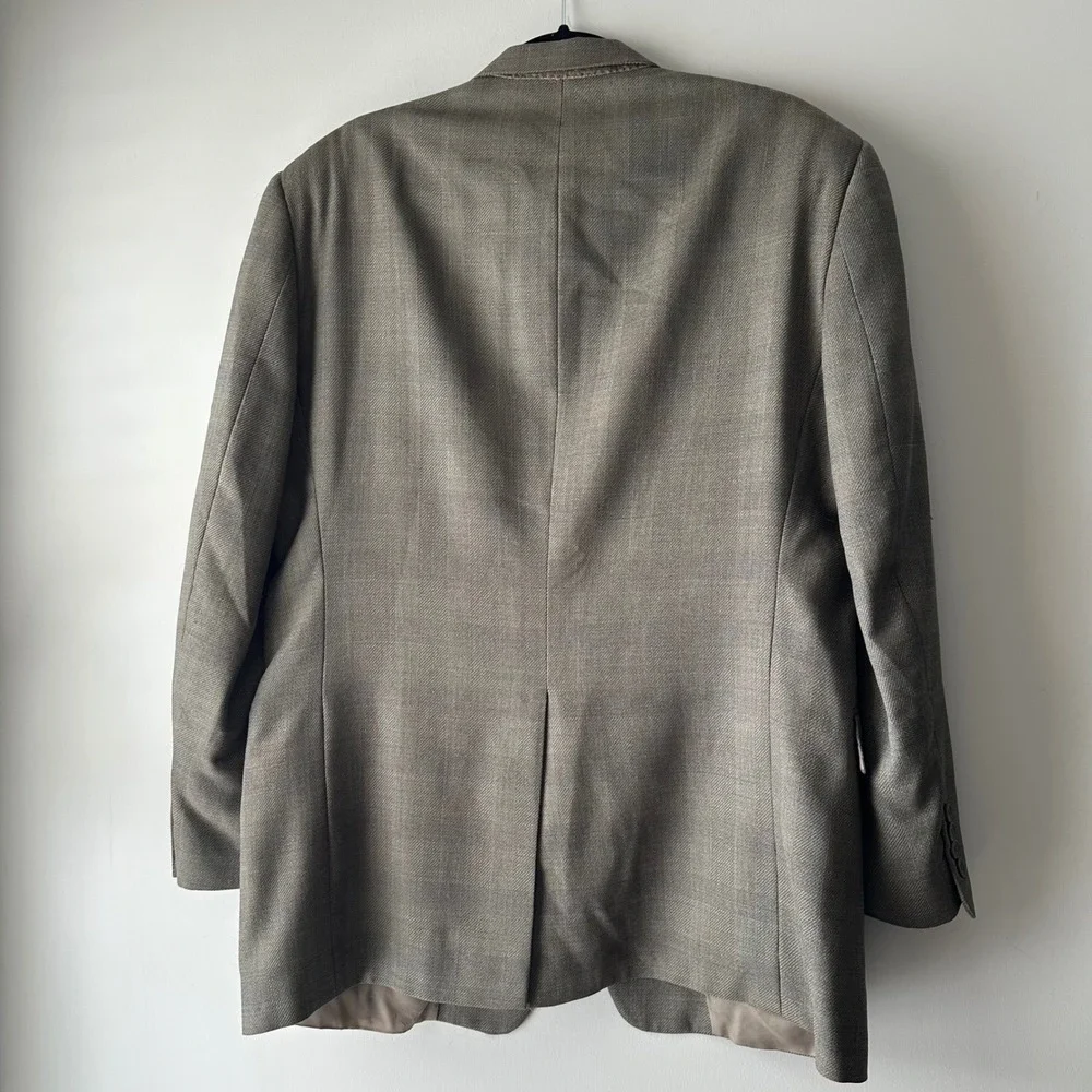 Burberry London Mens Classic Fit Wool Blend‎ Blazer Jacket Taupe Plaid Size XL